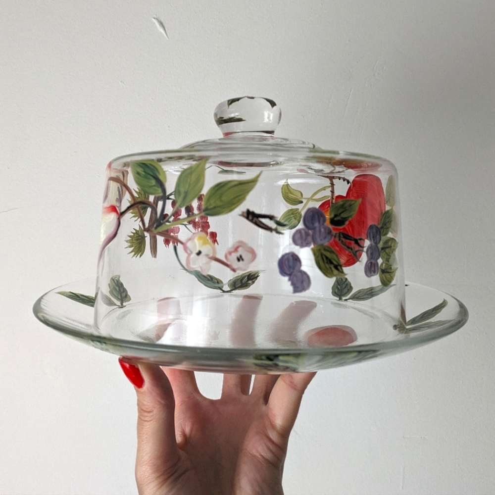 Vintage Food Tray. Hand Painted Glass.